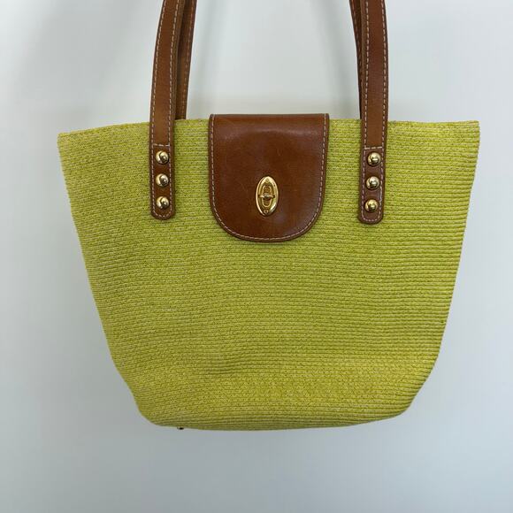 Eric Javits Squishee Raffia Woven Straw Tote Shoulder Bag Green Chartreuse - Picture 3 of 13